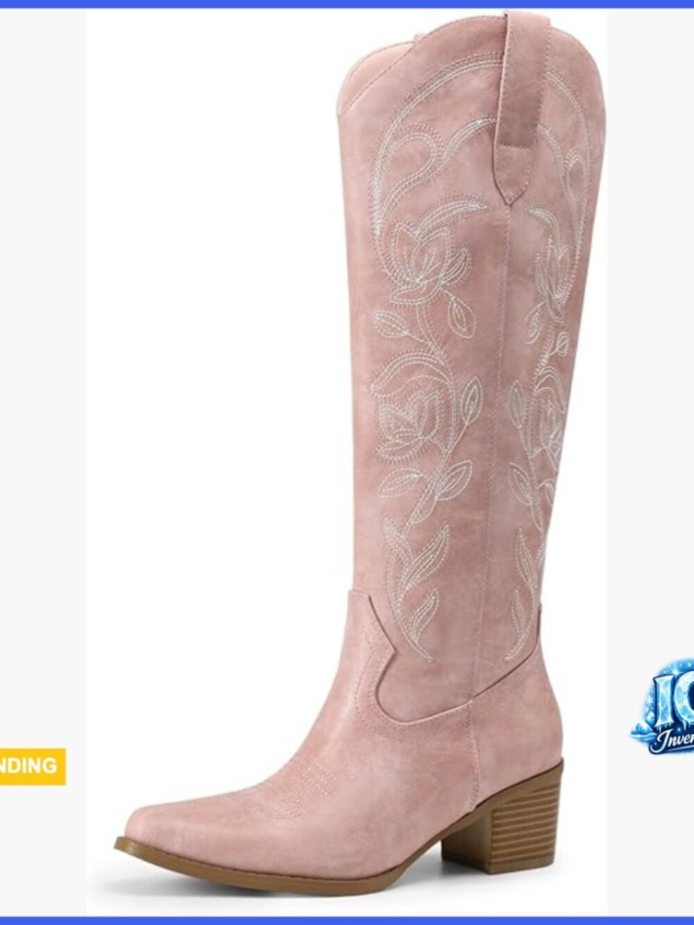 Faux Leather Knee High Cowboy Boots with Chunky Heel Square Toe